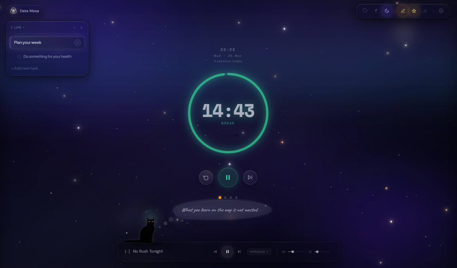 Data Mesa — break mode, space scene, lofi player, and LIFE task list